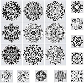 Woohome 18 PCS Reusable Stencils Painting Drawing Mandala, 9 PCS 12 x 12 Inch Painting Template and 9 PCS 6 x 6 Inch Painting Stencils for DIY Rock Painting Art Projects, Reusable