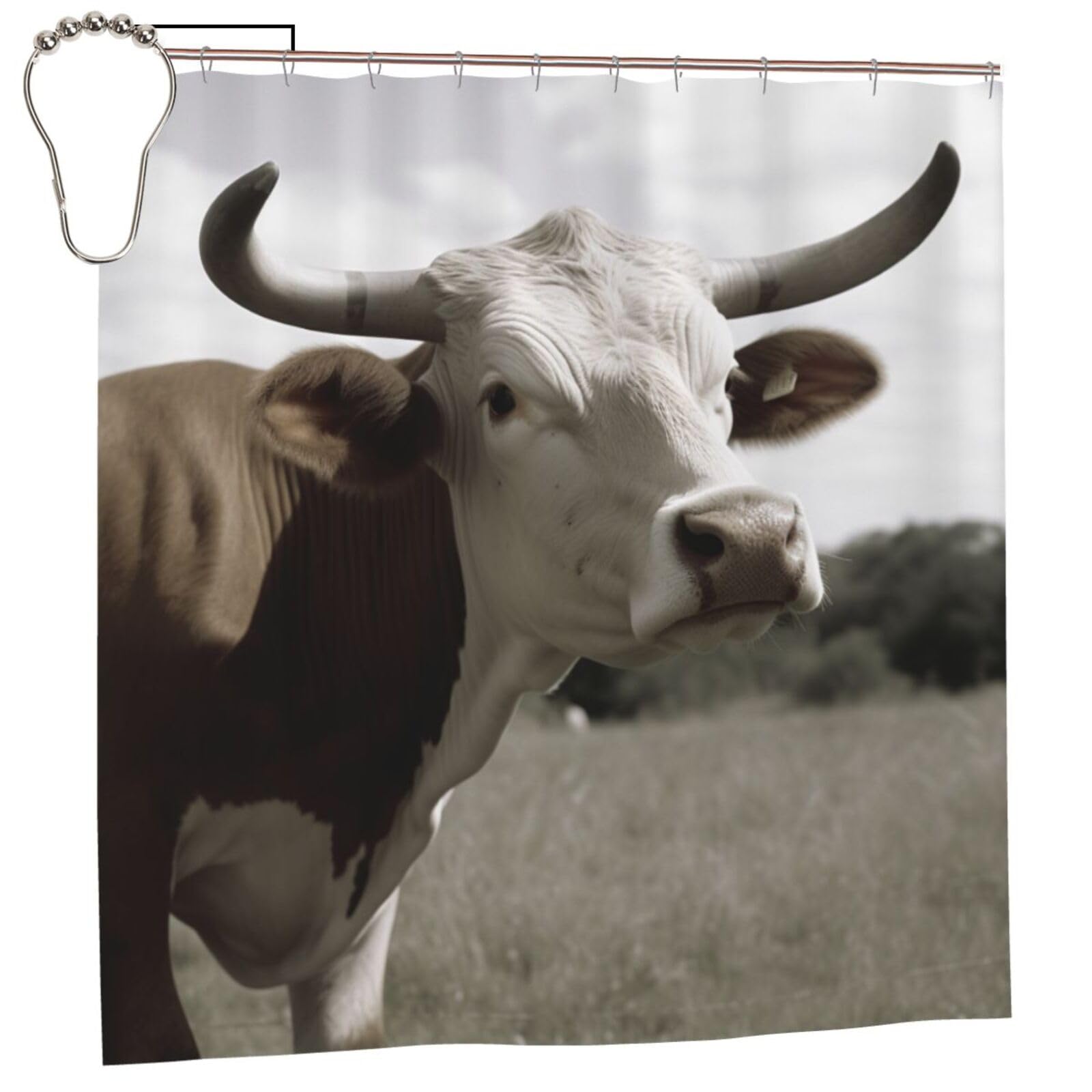 BWWHCCTI Animal Cow Picture Printed Shower Curtain With 12 Iron Hooks Opaque Quick Drying Waterproof Shower Curtains Sets For Bathroom 183x183 CM
