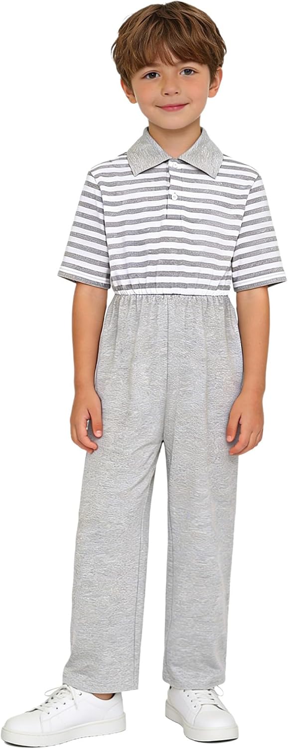 Adaptive Clothing for Kids Boys Special Needs Anti-strip Romper with Back Zipper Strip Short Sleeve Jumpsuit