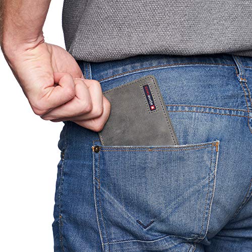 Image of Alpine Swiss Connor Executive Bifold Wallet | Business Passcase for Men | Premium Leather | Dual ID Windows | RFID Blocking | Gift Box Included Nubuck Gray