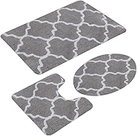 Vista 8 de Juego de 3 alfombras de baño de felpilla suave de lujo, absorbentes, peludas y antideslizantes, tapete de inodoro en forma de U + tapete de ducha +