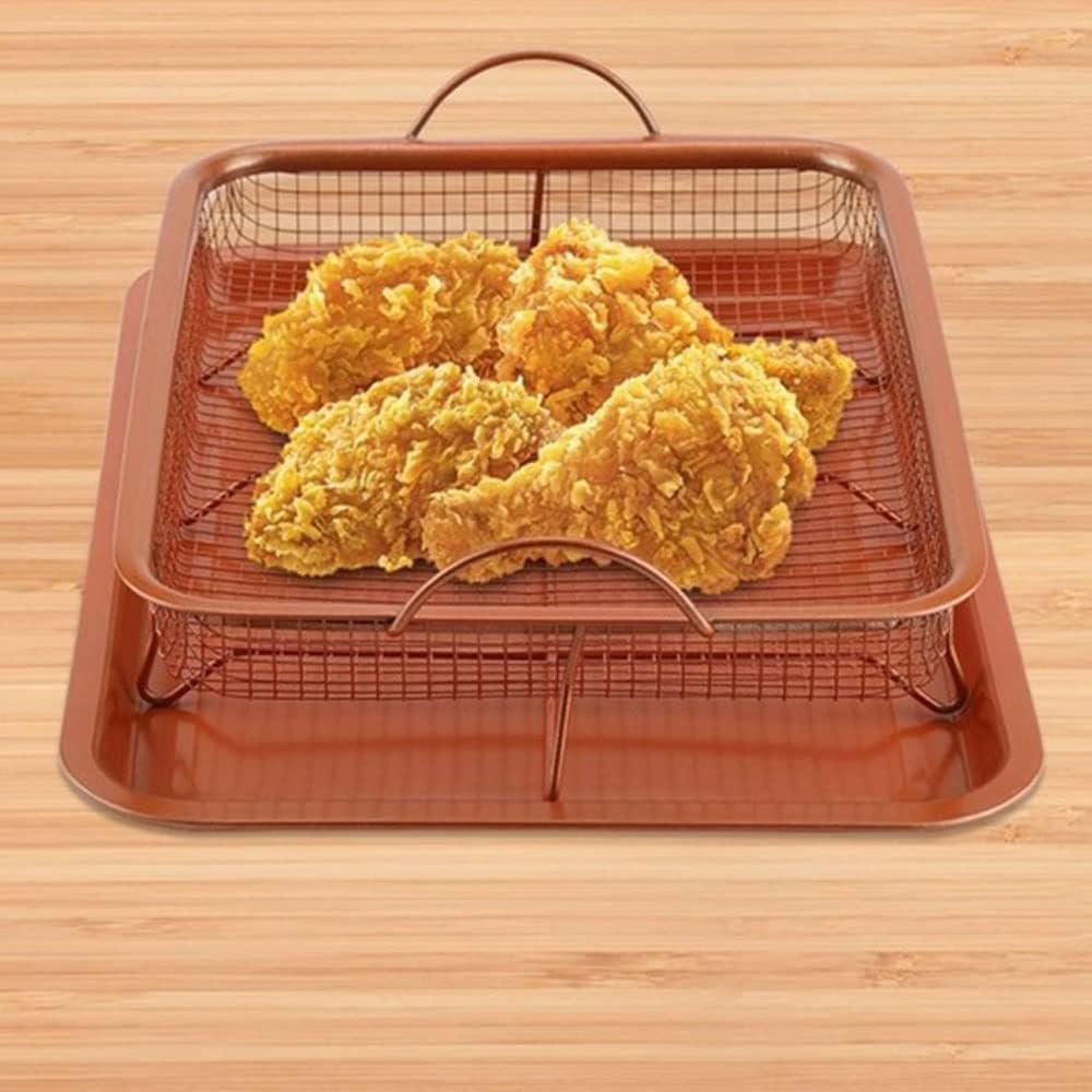Metal Copper Tray Microwave Copper Baked Tray, Barbecue Tray Non-Adhesive Basket Baking Tray Kitchen Tool