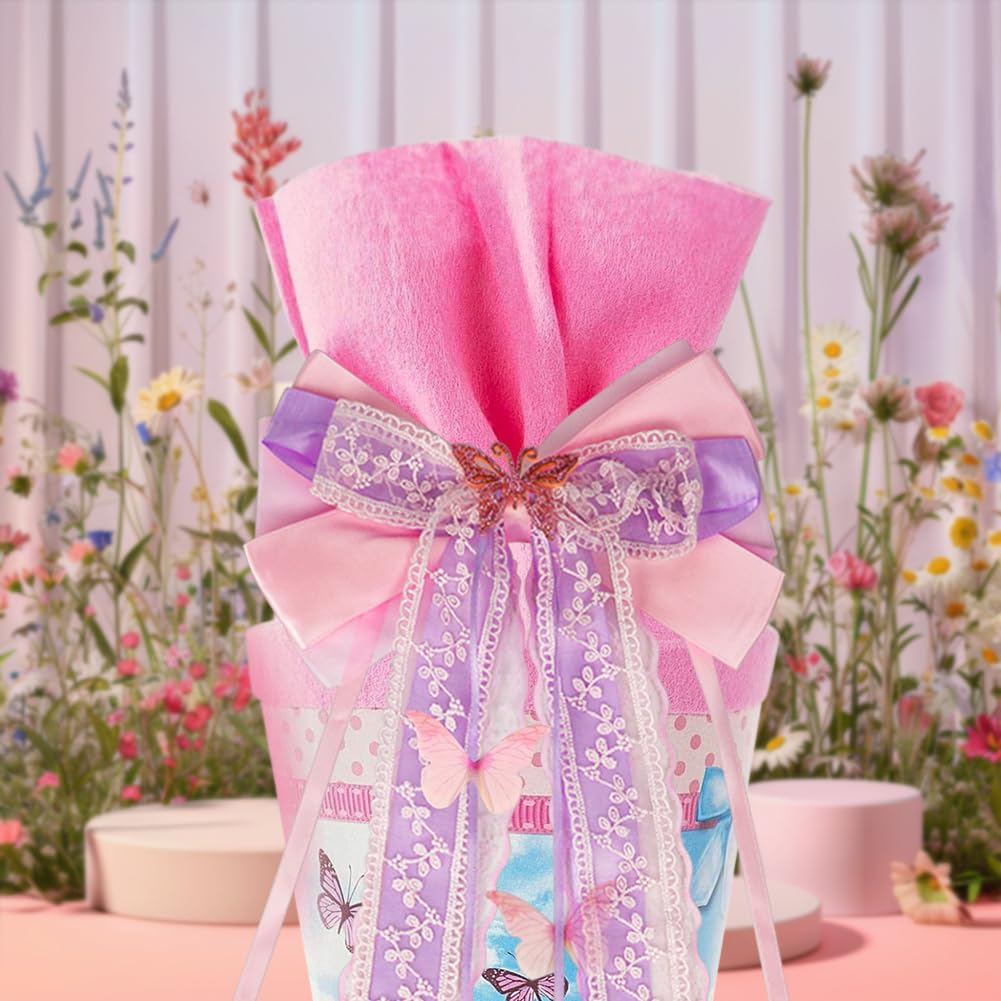 HOTUT Lazo de Bolsa de Azúcar, 60x20CM Arcos Lazos de Regalo, Decoración Boda de Coche, Decoración de Bolsas de Azúcar para Comienzo del Colegio, para Bodas,Fiestas, Envoltorios de Regalo