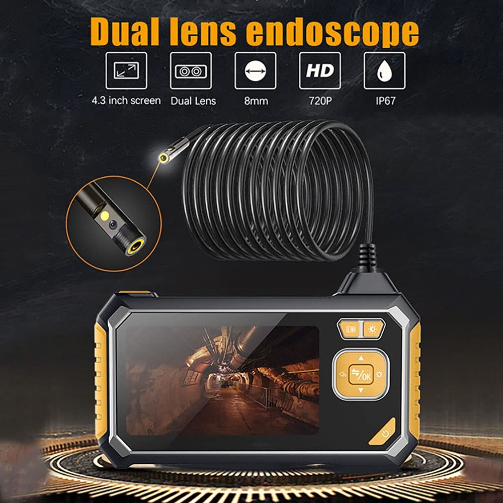 Industrial Endoscope, Sewer Plumbing Pipe Snake Camera, 4.3in LCD Screen, LED Lights, IP67 Waterproof, 1700Mah Battery, Max 64GB TF Card(1M/3.28FT Cable)