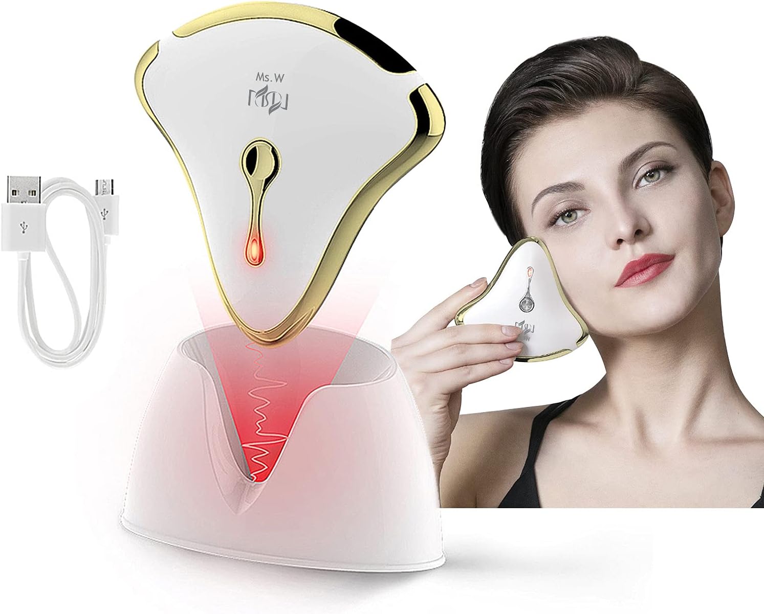 Ms.W Electric Gua Sha Plate, Sc Massage Tool, Face Beauty Tool for Facial Body Skin SPA, Rechargeable(Gold)