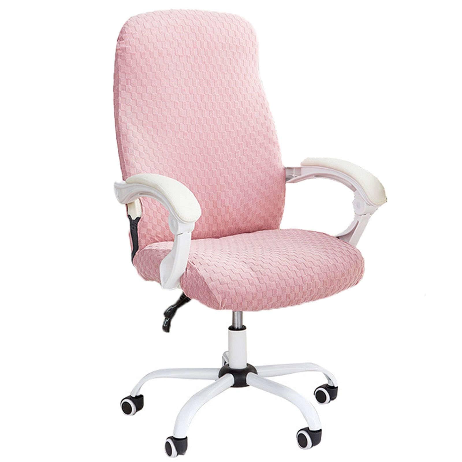 Office Chair Cover Stretch, Soft Spandex Computer Office Chair Cover Removable Universal Rotating Chair Slipcover for Office-Pink-Large