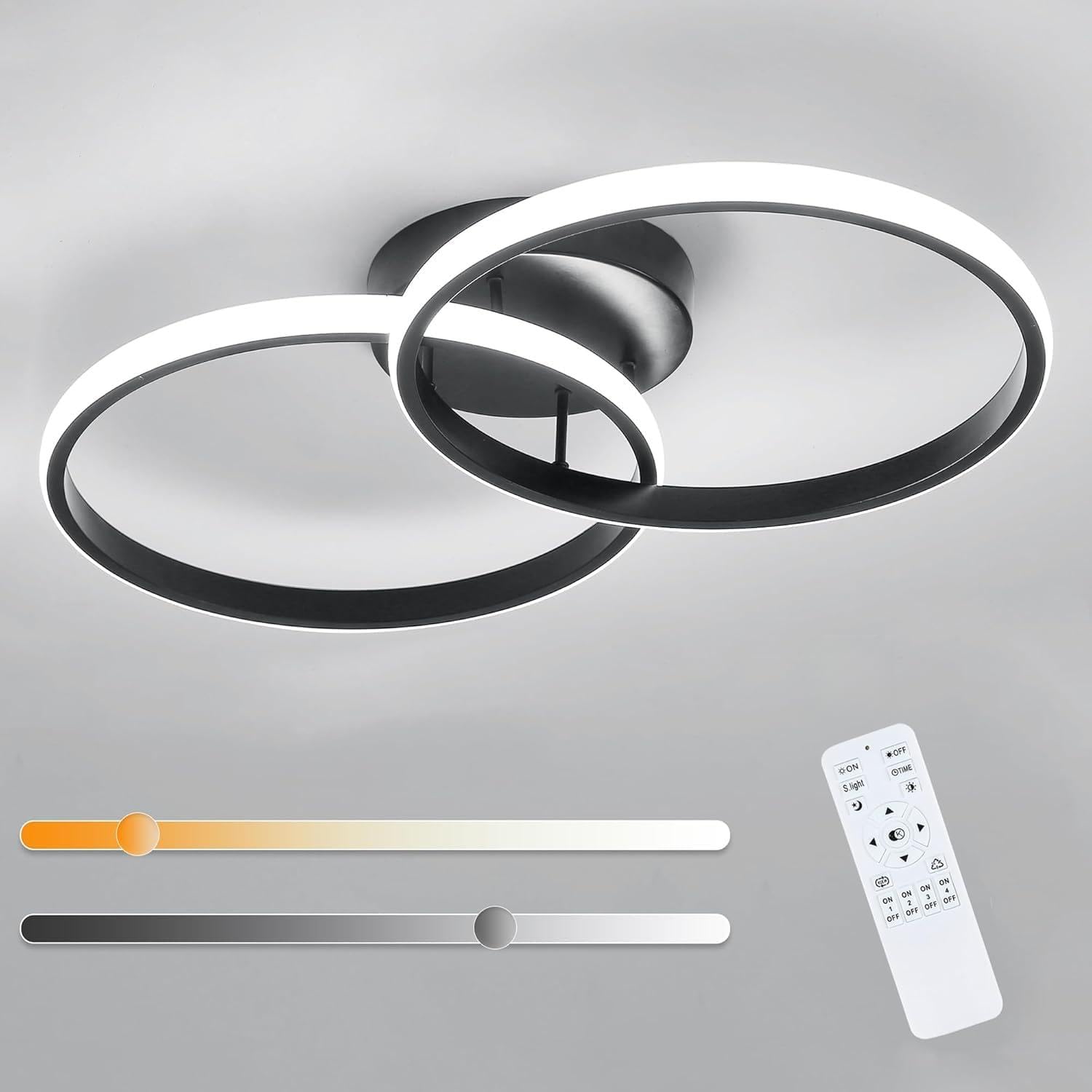 Comely Dimmable LED Ceiling Light, 38 W 4275LM Modern LED Living Room Ceiling Light with Remote Control, 3000 K-6500 K, Acrylic Ceiling Lamp for Bedroom, Kitchen, Living Room, Black, 54 cm