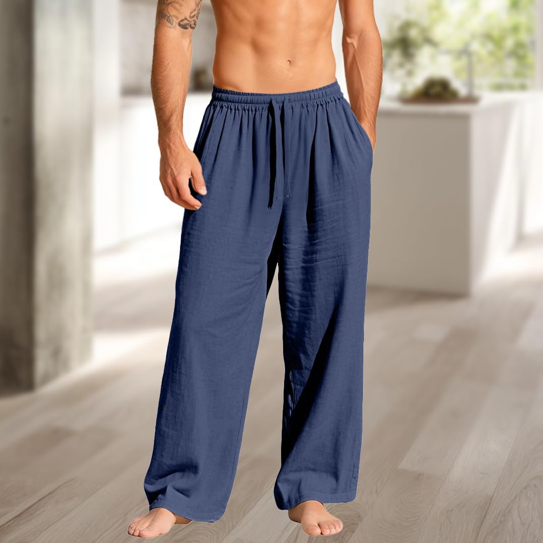 Mens Lightweight Solid Pants Loose Fit Drawstring Elastic Waist Breathable Casual Summer Sleep Trousers - Image 2