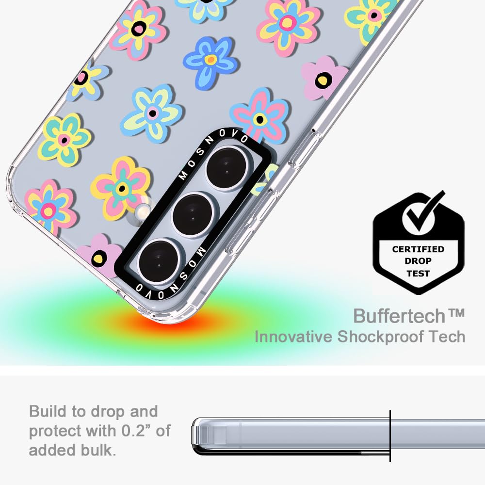 MOSNOVO Case for Samsung Galaxy S24 Plus, [Buffertech 6.6ft Military-Grade Drop Protection] [Anti Peel Off Tech] Clear TPU Bumper Phone Case Cover Design - Groovy Flower — view 5
