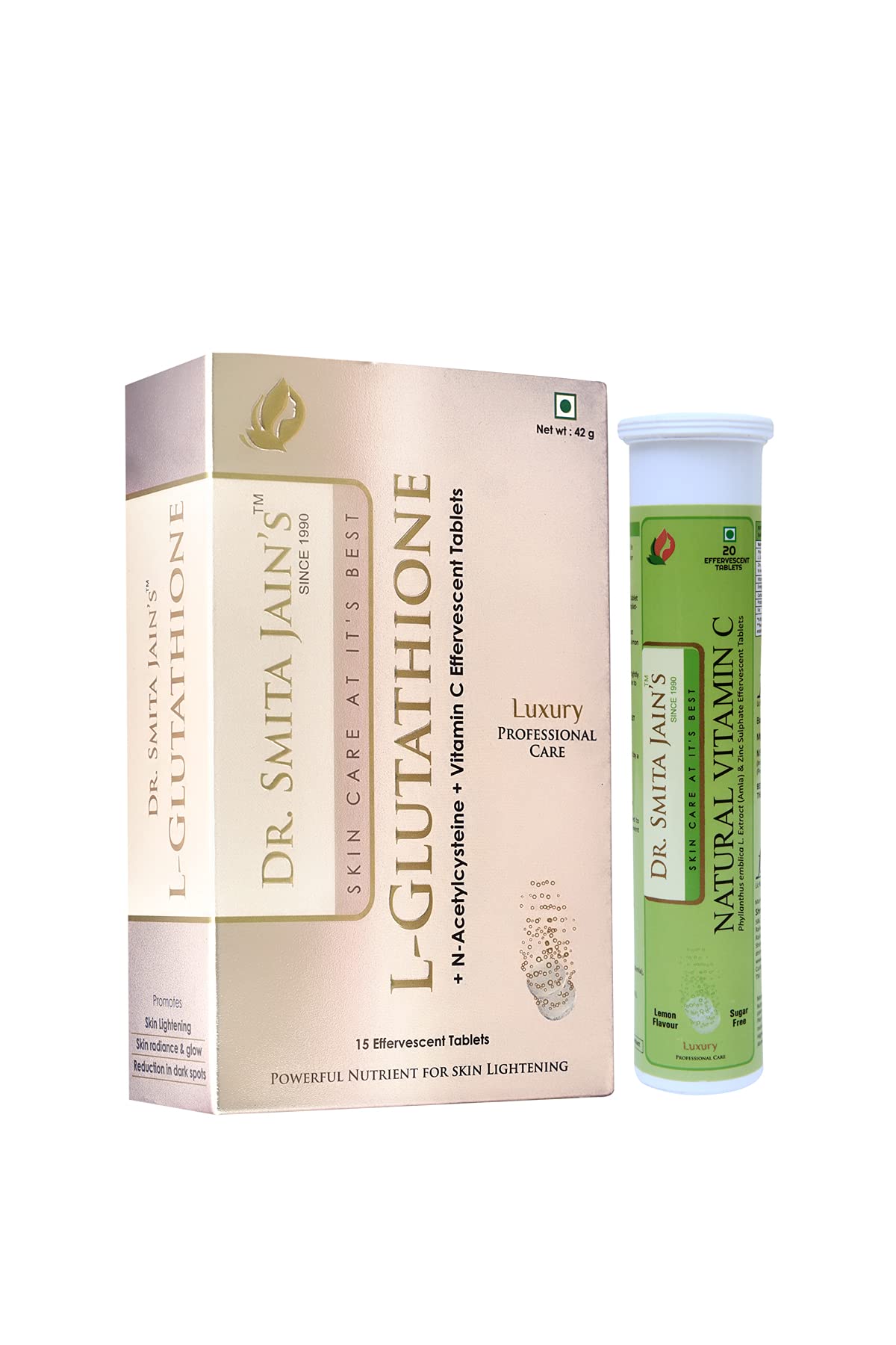 DR. SMITA JAIN'S L-Glutathione 1000mg & Vitamin C effervescent Tablet Combo Pack| 15+20 Tablets