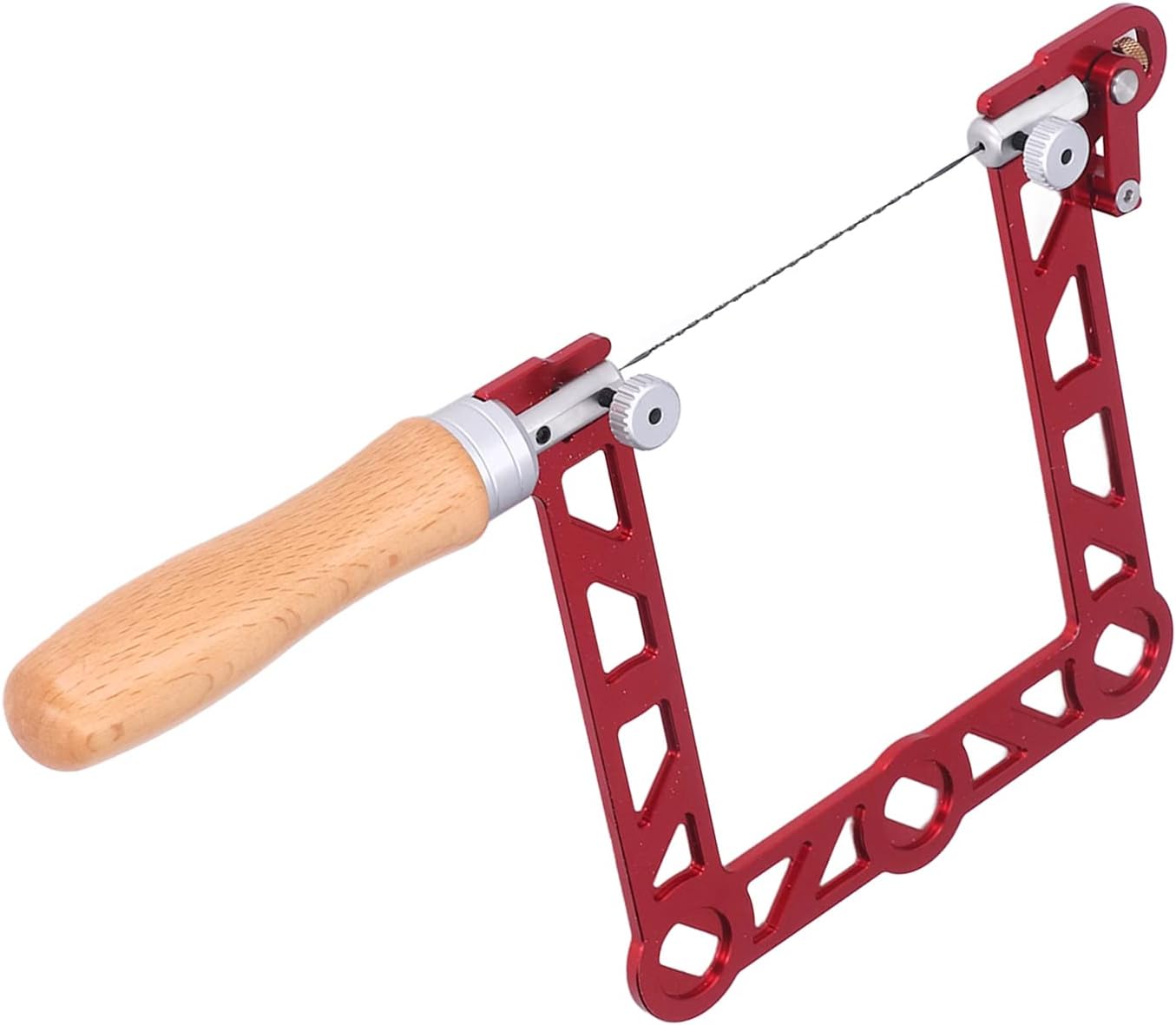 Mini Woodworking Hand Saw, U Shape with Wooden Handle, Aluminum Alloy, Red, for Jewelry Making and Metal Processing, Includes Saw Blade and Hex Wrench (5 Inch)