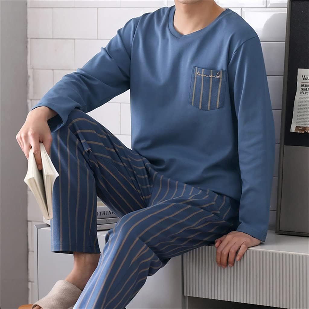Pajamas men's cotton long-sleeved loungewear autumn and winter four seasons plus size suit
