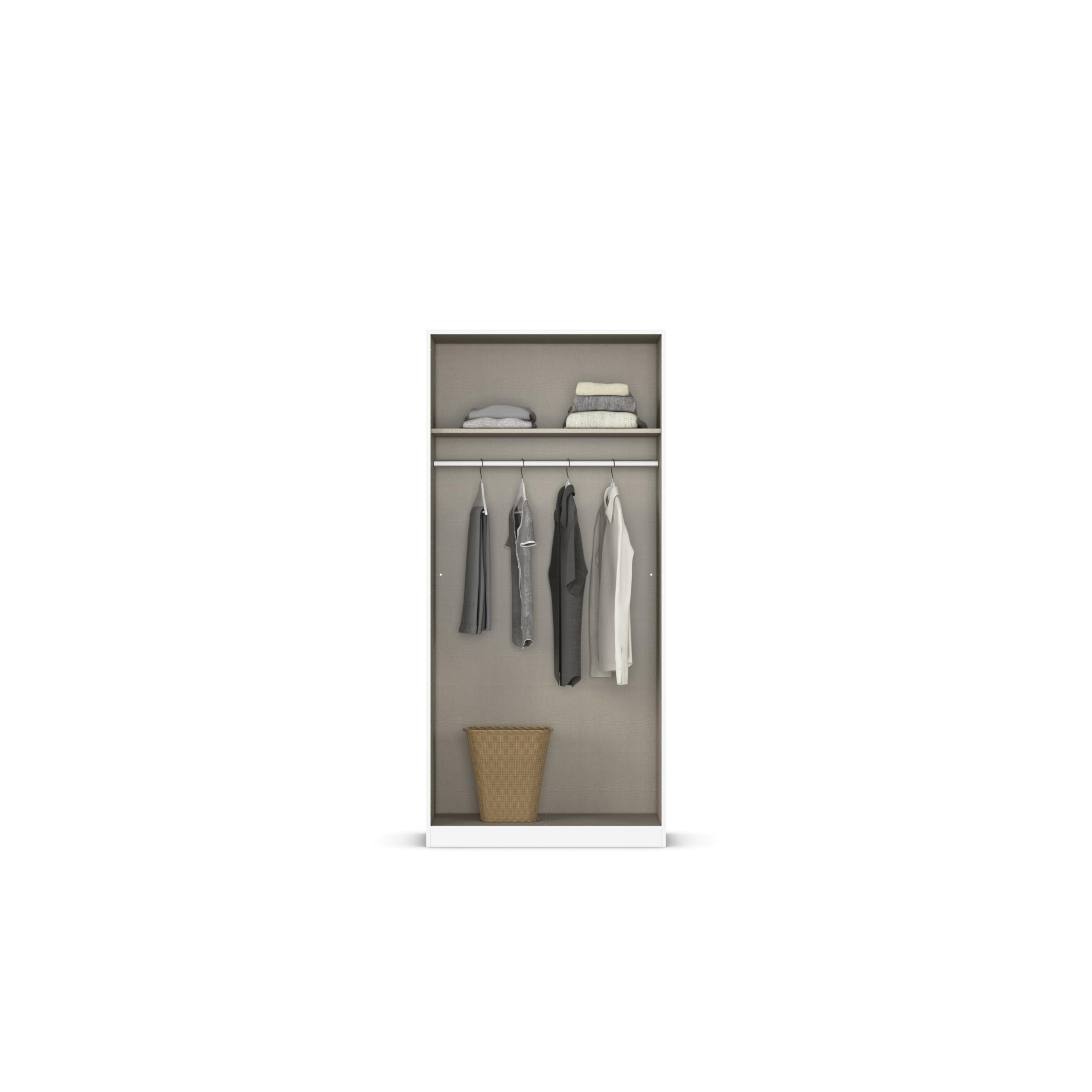 Rauch Möbel ALBA, Kleiderschrank, Farbe Hochglanz Weiß, Breite 91 cm | Schrank, 2-türig, Zubehör Basic, für Schlafzimmer, Kinderzimmer, Babyzimmer, Homeoffice, Garderobe, Flur