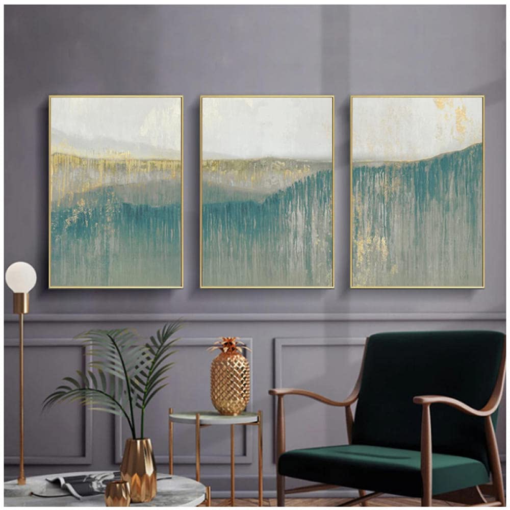 Fmeyart Abstract Mountain Forest Poster Gold Green Nordic Wall Art Print Canvas Painting Modern Picture Living Room Decoration 50X70Cmx3Pcs No Frame