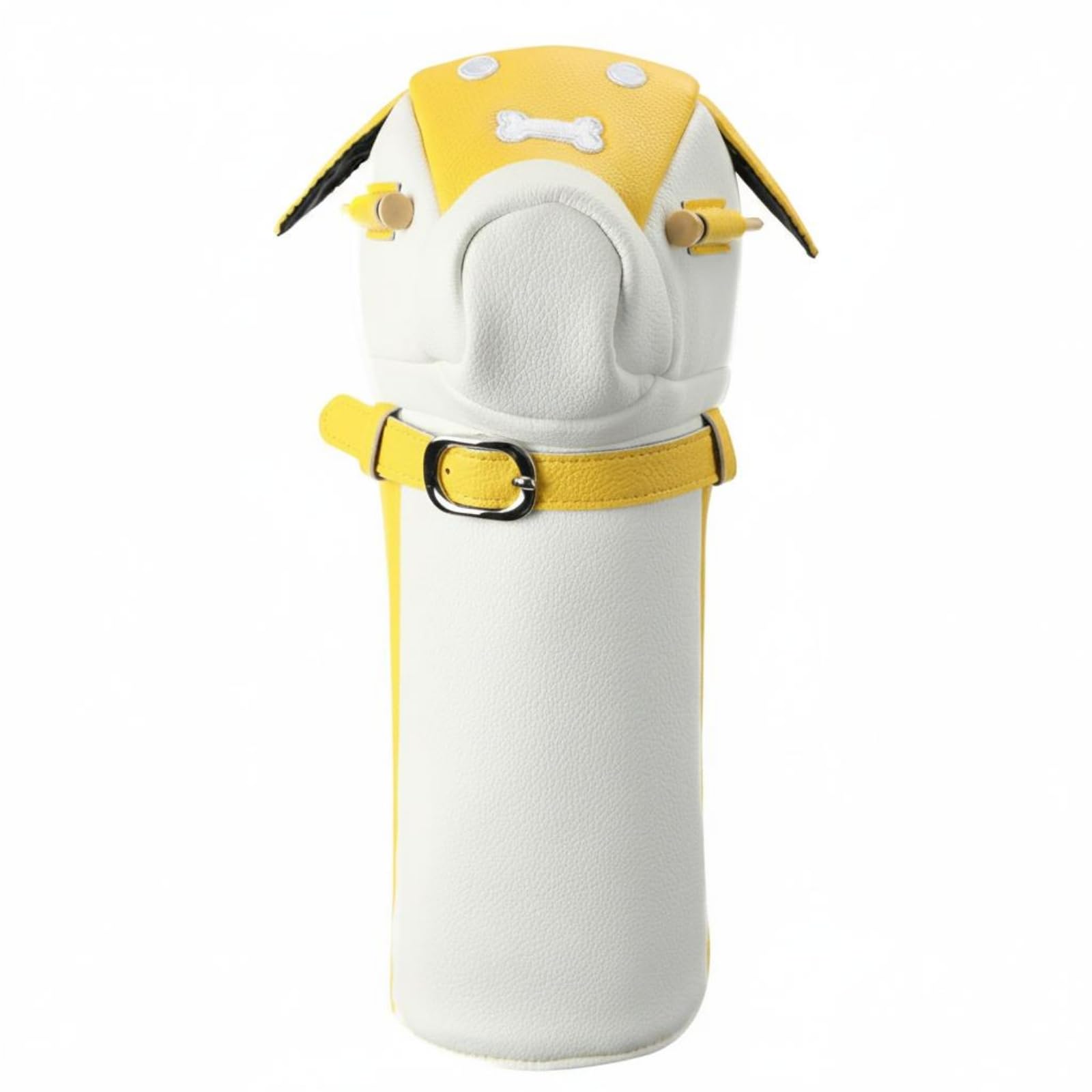 Funda de Driver para Golf Cubierta Protector Accesorio Estilo Perro en PU y Felpa para Resguardar Cabeza 460cc y Mantener la Bolsa Ordenada Adecuada, Amarillo, Blanco