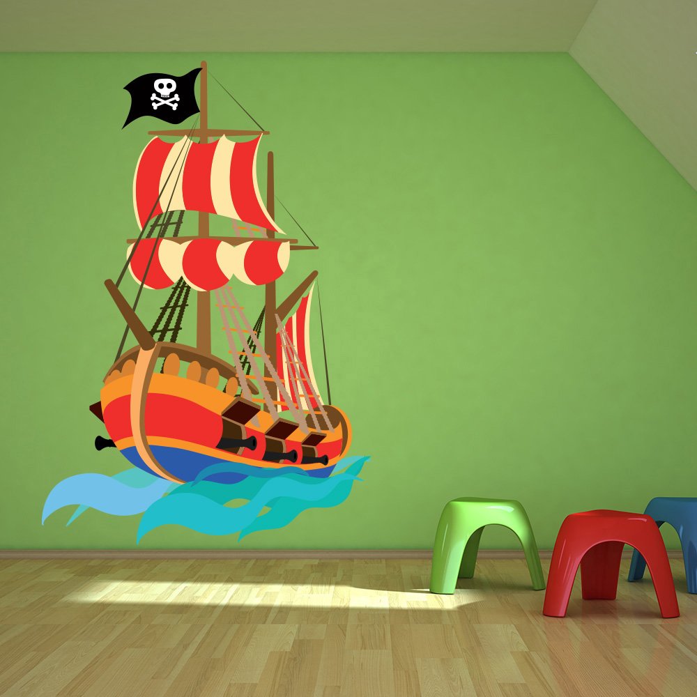 azutura Red Pirate Ship Wall Sticker available in 8 Sizes Digital