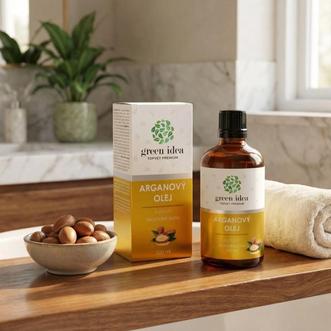Green idea Olejek arganowy ORGANIC 100 ml | 100% czysty, naturalny i tłoczony na zimno, twarz, ciało, włosy, broda, paznokcie, wegański i wolny od okrucieństwa