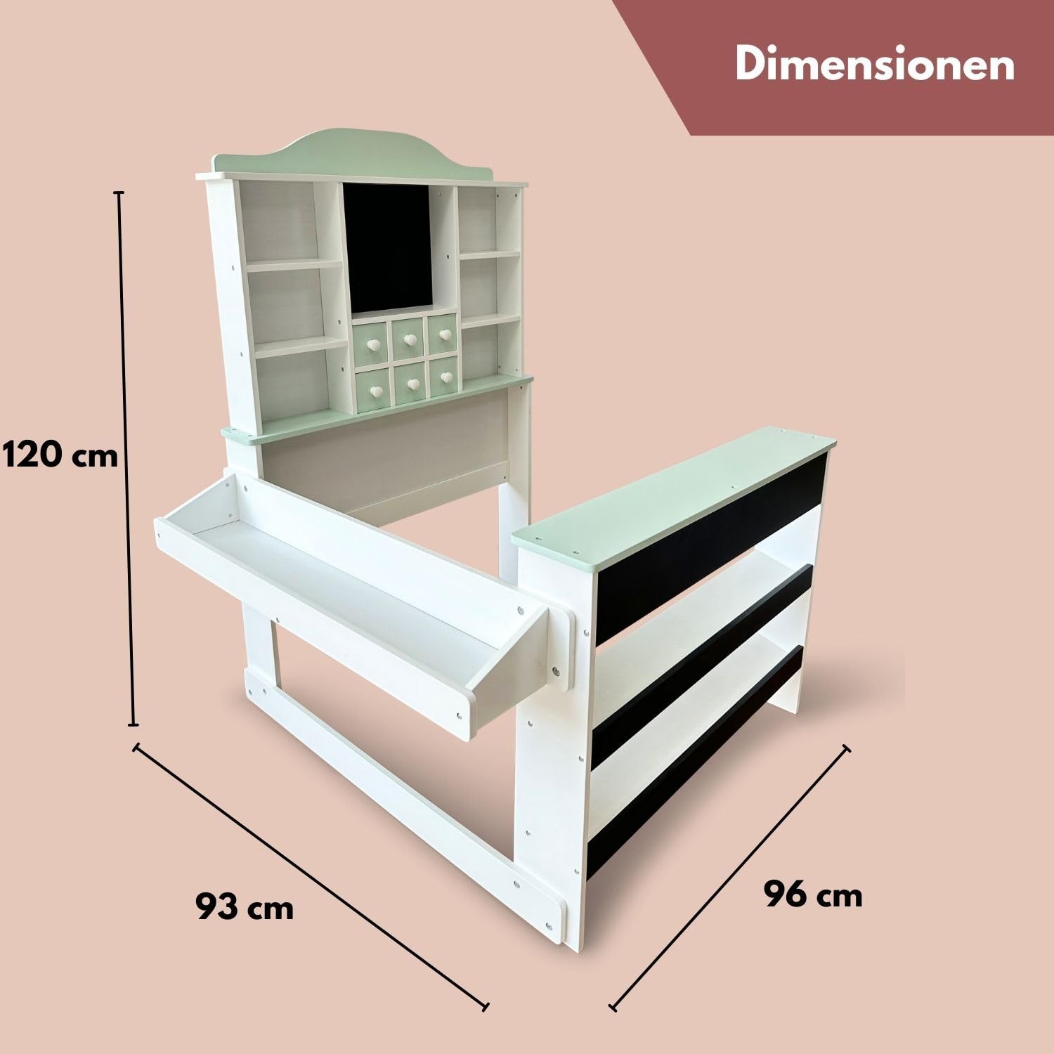 Coemo Kaufladen Pit aus Holz mit Preisschildern, Grün, Kaufladen-Zubehör