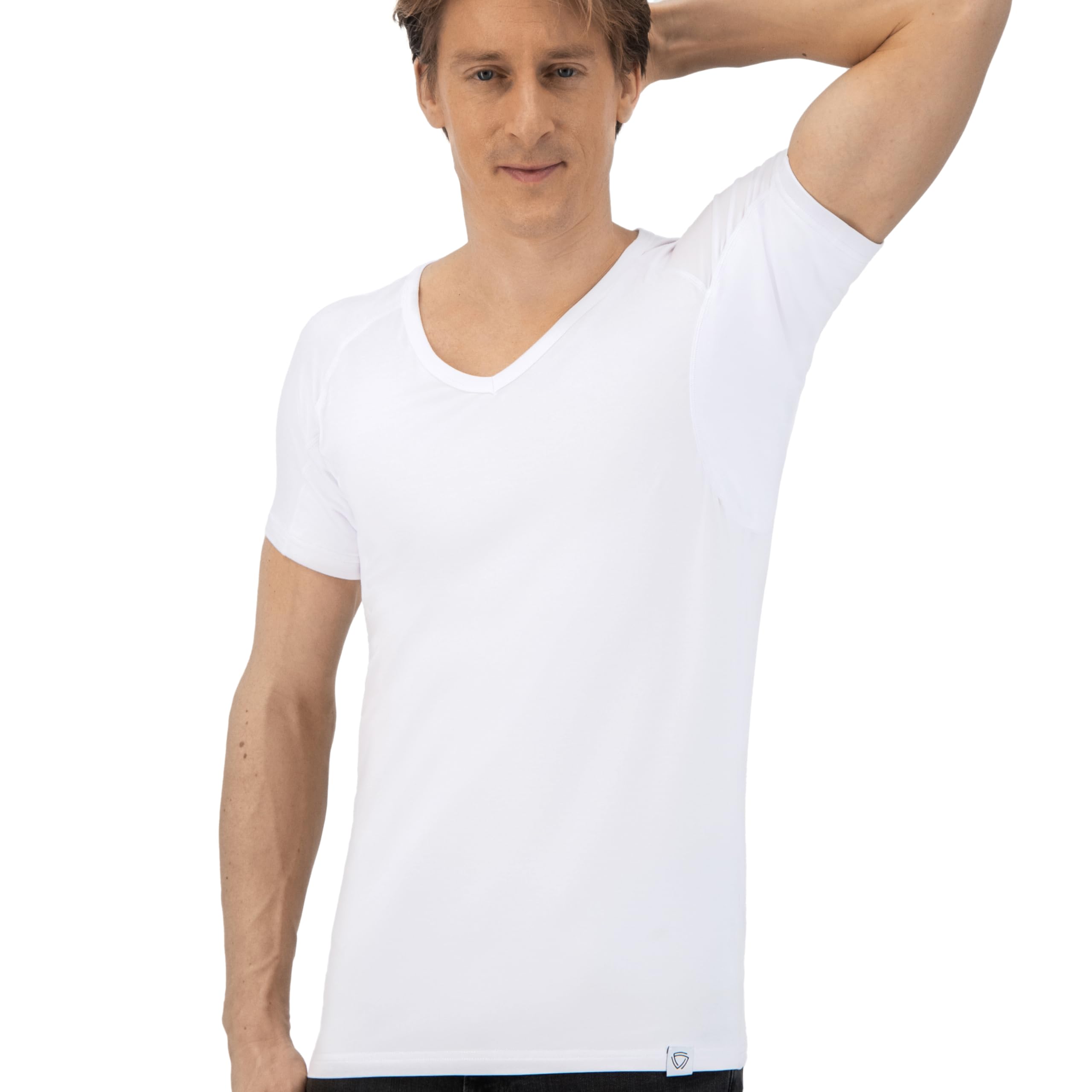 Anti Schweiß Shirt - T-Shirt gegen Schweißflecken - Anti Schweiß Unterhemd - Mit Armpads PRO & Silber Behandlung - Herren - V-Ausschnitt