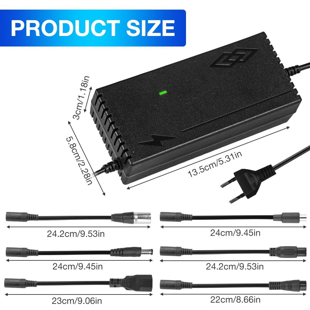 Chargeur de trottinette électrique 54,6 V 2 A, batterie adaptateur de courant avec 6 connecteurs Chargeur universel pour trottinette électrique Hoverboard vélo électrique avec indicateur LED 5,5 mm