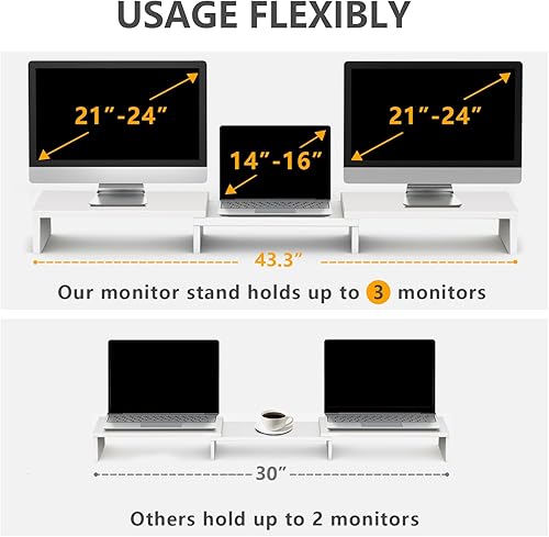 Miniatura 4 de TAVR Furniture Dual Monitor Stand Riser, Computer Monitor Stands for 2 Monitors, Extra Long Multifunctional Desktop Organizer Riser for Computer,