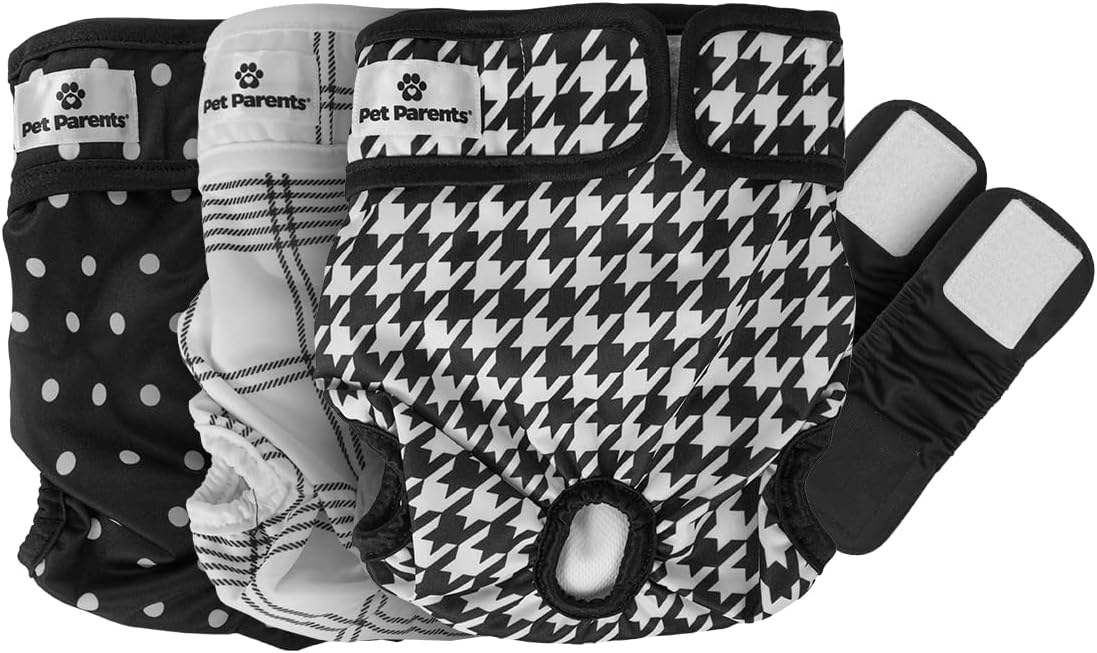 Pet Parents® Washable Dog Diapers (3pack) + Extendrs® of Durable Doggie Diapers, Premium Dog Diapers Female (Medium, Luxe) Luxe Medium (14-20")