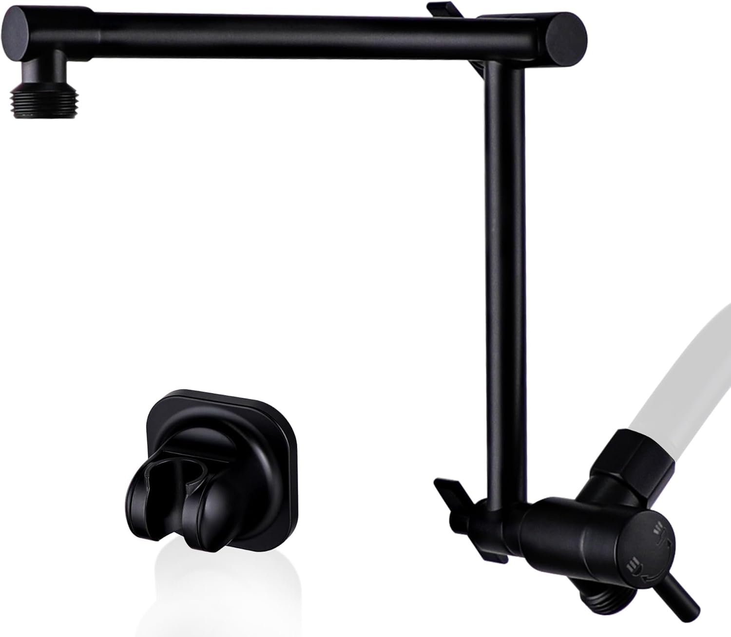 G-Promise Metal 13 Inch Shower Head Extension Arm with Diverter, Handheld Holder Included, G1/2 Universal Thread Rain Shower Arm, Brass Adjustable Extender with 3-Way Diverter, Matte Black