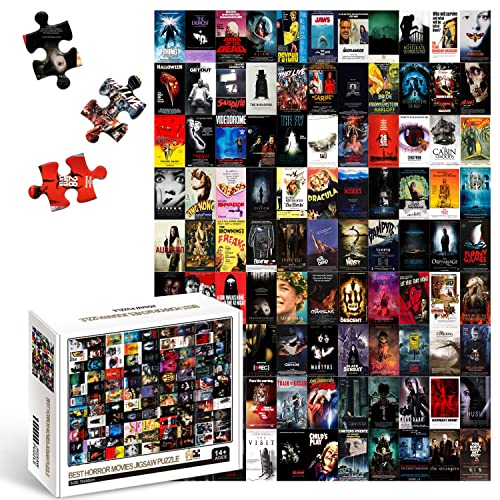 Horror Movie Puzzle 1000 Pieces Adult, Scary Horror Jigsaw Puzzle, Best Horror Movies Collage Puzzles as Horror Movie Gifts