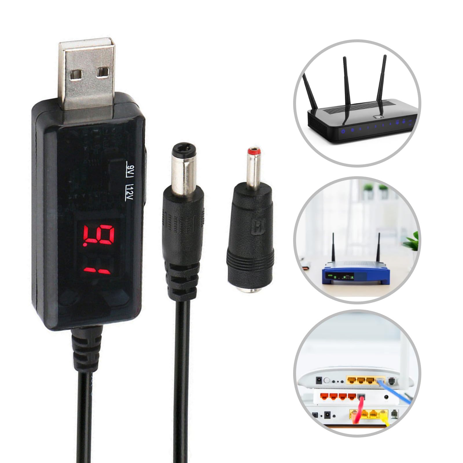 Vdaxvme USB to 5.5x2.1mm Power Enhancer Cable Transform 5V Into 9V/12V for Electronic Devices with 5.5x2.1 3.5x1.35 Plugs