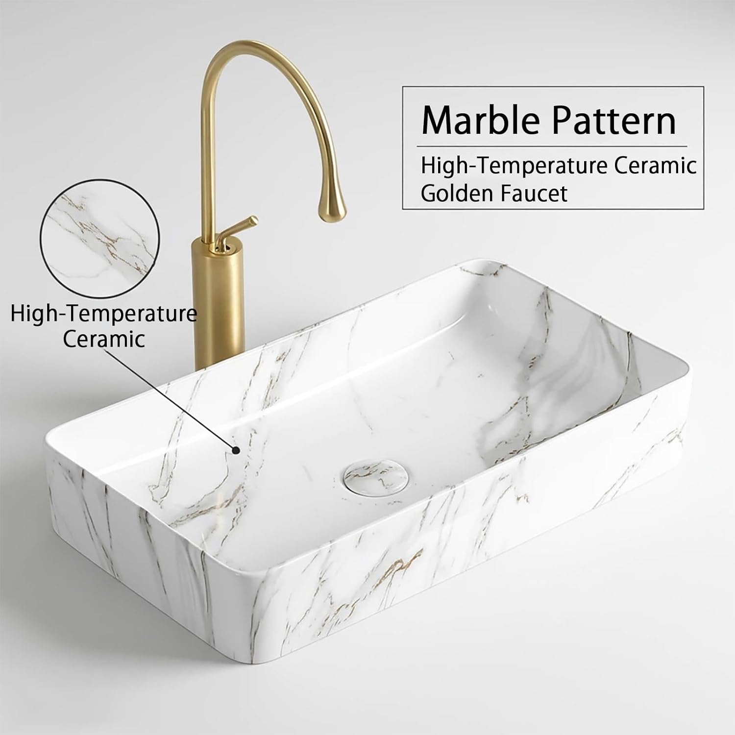 20 Inch Rectangular Bathroom Sink Above Counter, Vessel Sinks for Bathrooms, Easy Installation with Faucet and Water Pipe for Home Bathrooms, Hotels, and Commercial Wash Areas(20.1x13.4x4.3in)