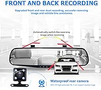 Vista 3 de Mirror Dash Cam for Car, 4.3" Backup Smart Rearview Mirror Camera, Waterproof HD 1080P Front and Rear Wide Angle, Support Dual Cameras, Night