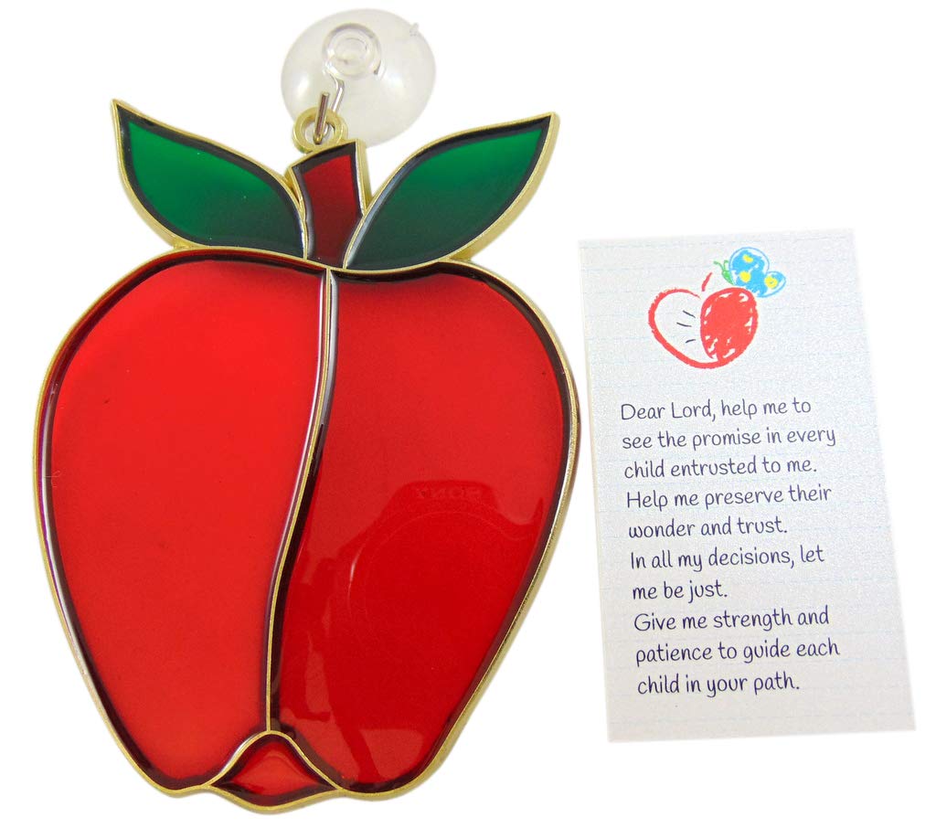 Westmon Works Teachers Apple Suncatcher Gift Set with Prayer Card Suction Cup and Sun Catcher Boxed