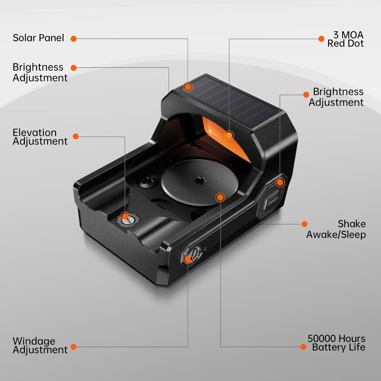 Accufire AZV PCO Series Pistol Red Dot Sight — 2 MOA, 20,000Hr Battery (Solar: 50,000Hr), IPX7 Waterproof, RMR/RMSc Footprint, Fits Most Optics-Ready Handguns