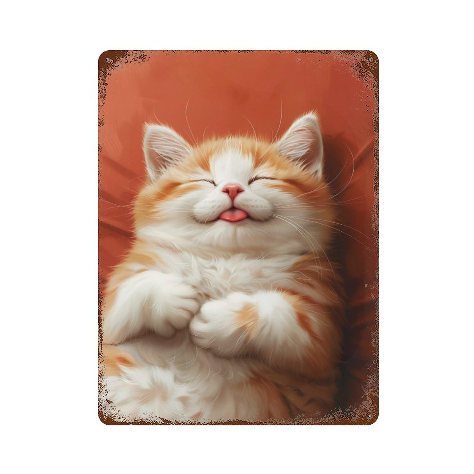 Cute Sleeping Tabby Kitten Decorative Tin Sign 15.7"x11.8", Rustic Home Decor for Garage, Pub Or Kitchen