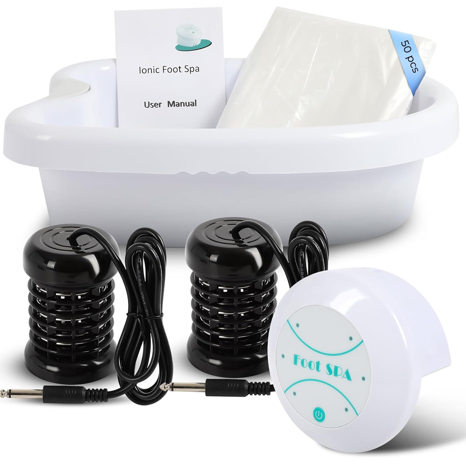 Foot Detox Machine，Home Portable Ionic Foot Bath Detox Machine，Professional Foot Detox Spa with 2 Arrays，50 Foots Soaking Bags，1 Small Spoon，Improve Sleep/Relieve Stress/Detox Cleanse