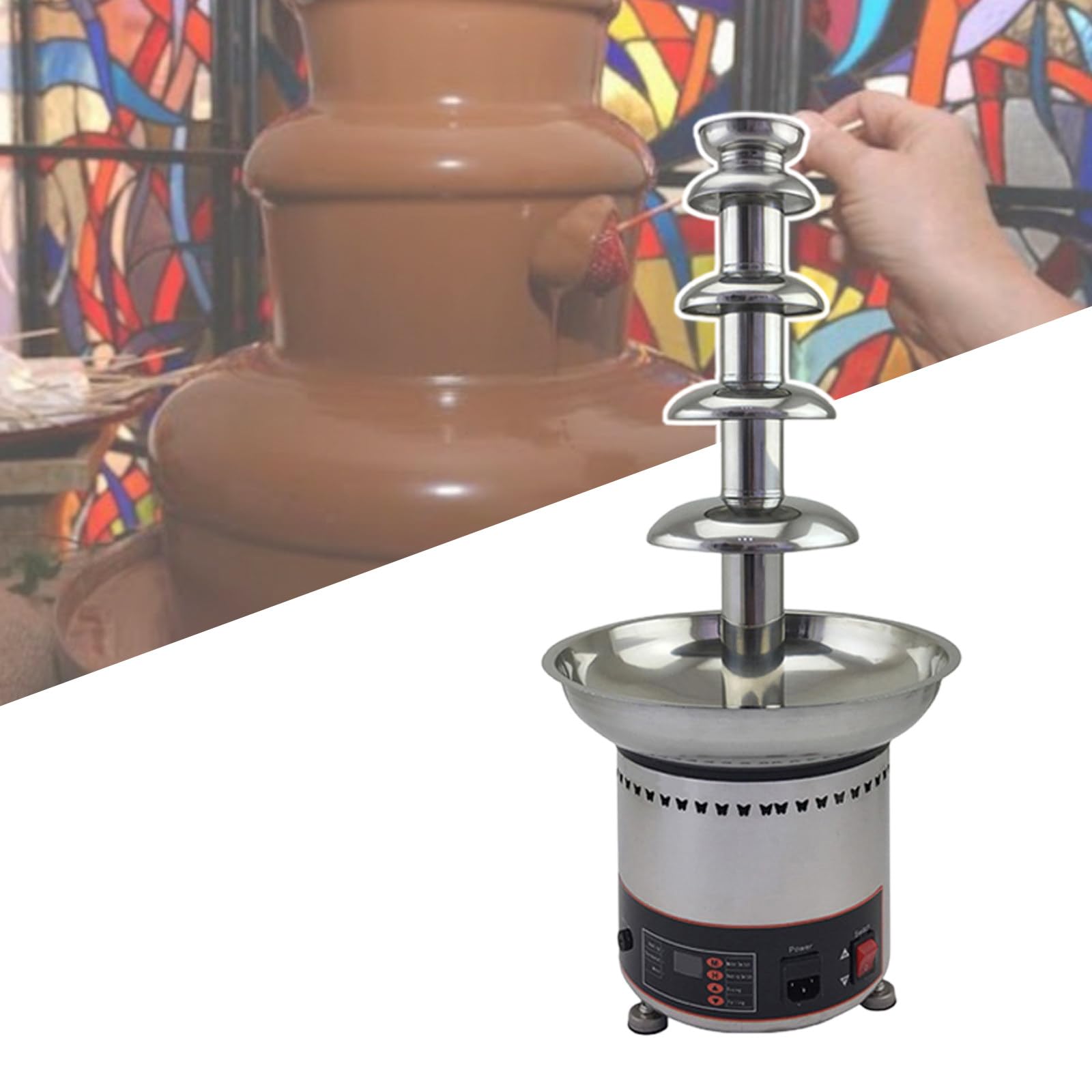 Fuente De Chocolate Comercial De 4 A 7 Capas, Torre De Fondue De Chocolate EléCtrica Grande, Pantalla De VisualizacióN De Cascada De Chocolate Caliente De Acero Inoxidable,5tiers-220V