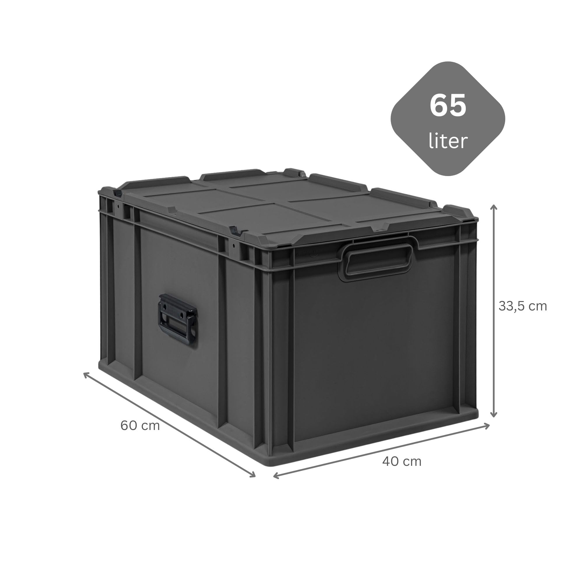 PROREGAL SuperSparSet 2x Eurobox NextGen Portable Made in Germany | HxBxT 33,5x40x60cm | 65 Liter | Schwarz | Eurobehälter, Transportbox, Transportbehälter, Stapelbehälter