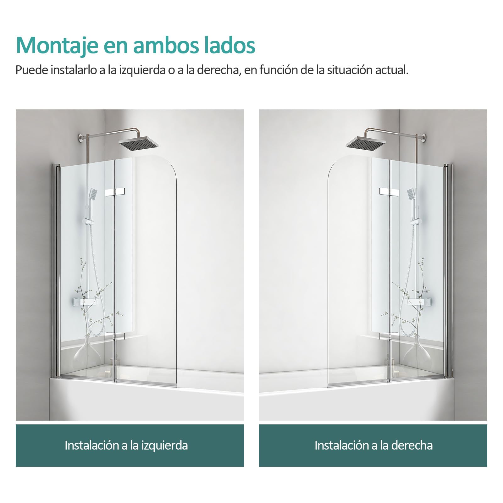 EMKE Mampara de bañera plegable 120x140cm, 2 hojas pivotantes, Cromo | mampara bañera de cristal de seguridad de 6 mm, Giratorio 180°,Revestimiento nano fácil de limpiar