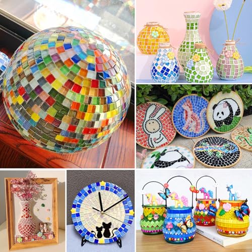500g Bunte Kristall Mosaik Fliesen, 1 x 1cm Quadratische Mosaiksteine, Glasmosaik Bastelset, Mini Mosaik Fliesen für DIY Kunsthandwerk, Heim Deko, Fotorahmen, Blumentöpfe (Farbmischung)