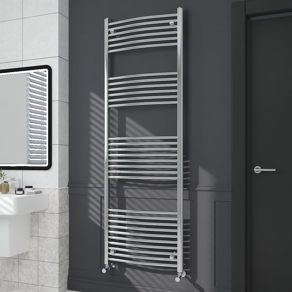 Warmehaus Contemporary Curved Bathroom Heated Towel Rail Radiator Rad 1800 x 600mm - Chrome