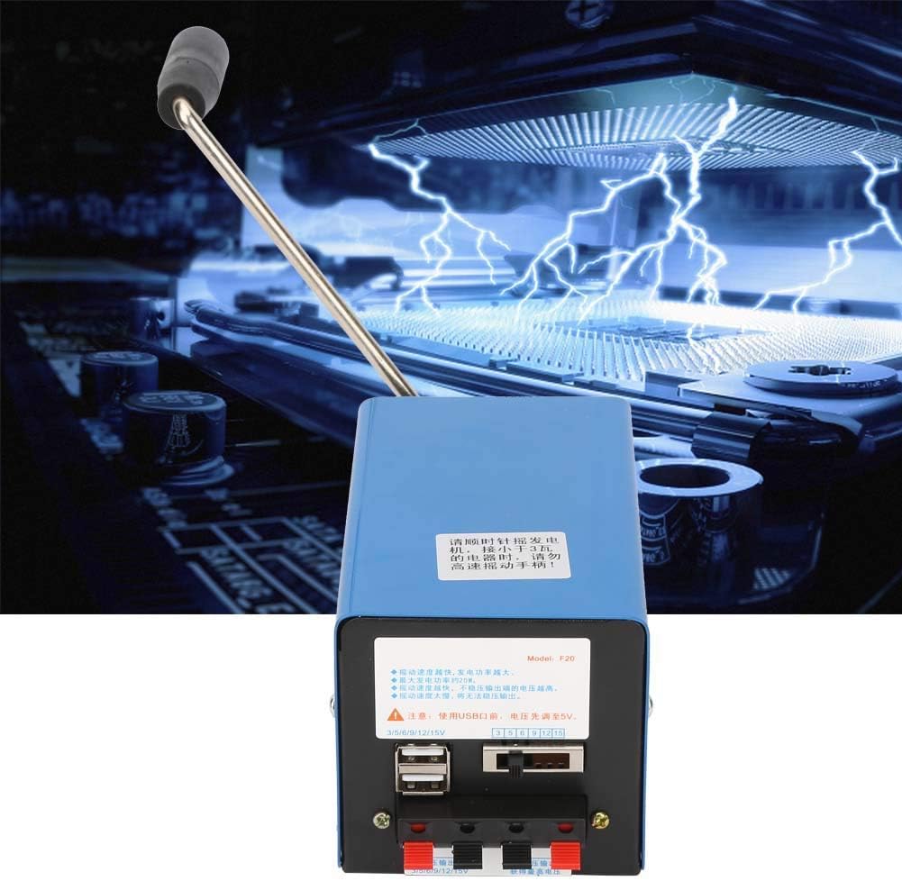 Hand Crank Generator, 20W 3V-15V High Power Hand Crank Charger Portable USB Generator for Emergency Survival Experiments Power Supply Camping Field Works