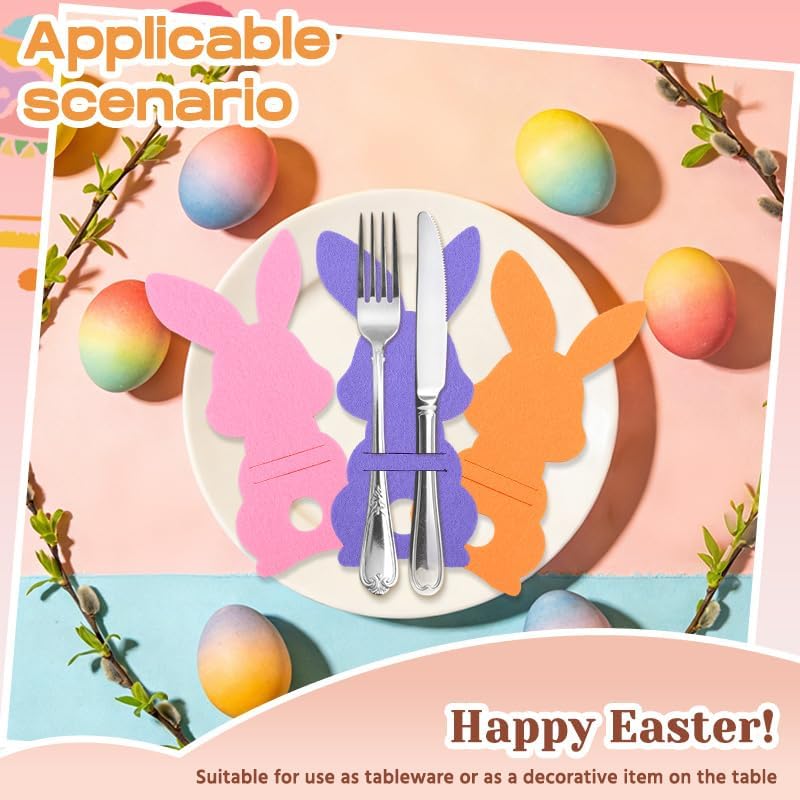 Sisadodo Easter Bunny Flatware Holder Set Rabbit Silverware Tableware Holders for Cutlery Holder Bags Easter Silverware Holder Pockets Set of 6 PCS Bunny Holiday Dinner Party Table Decor image 5