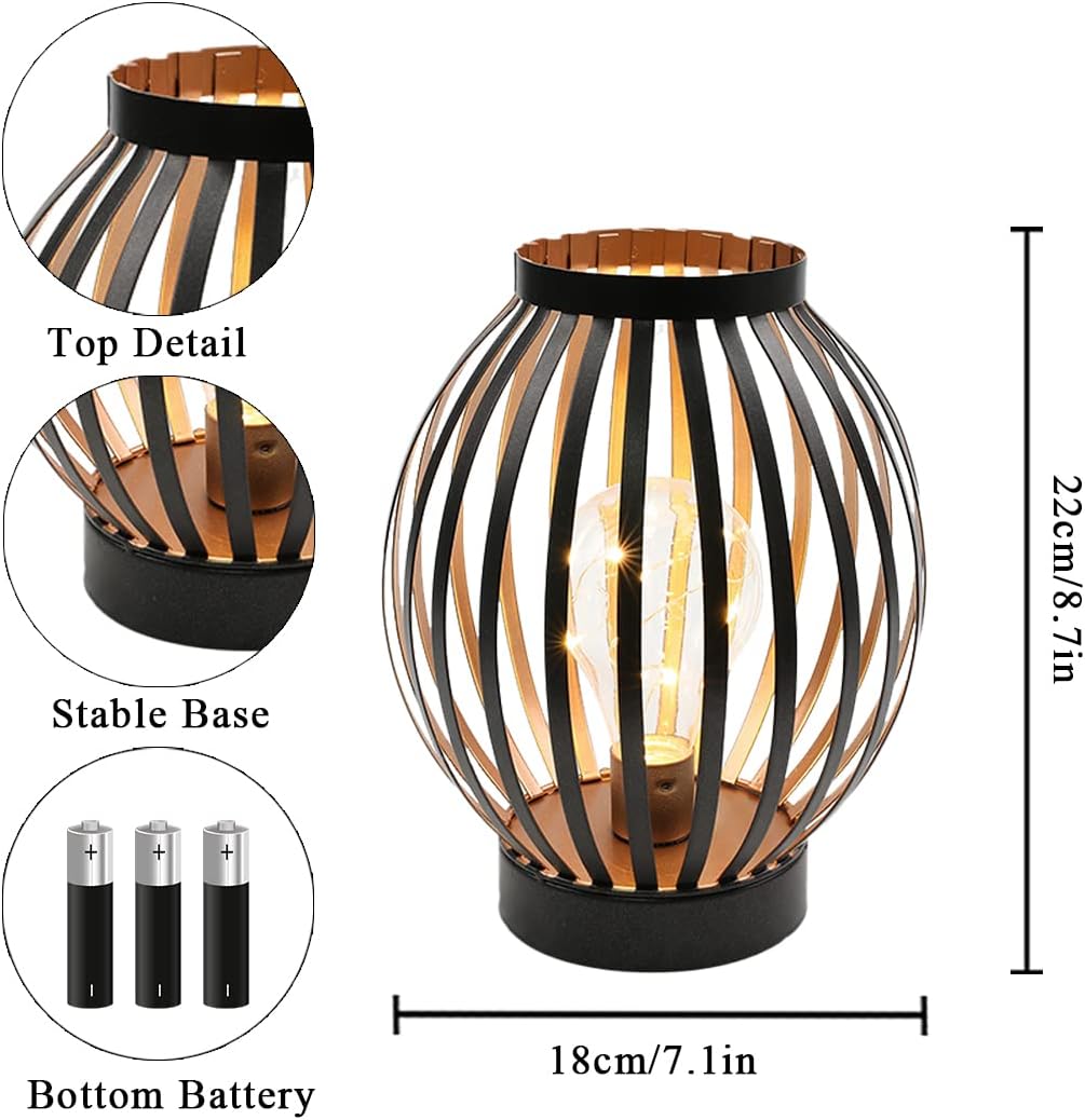 JHY DESIGN 8.7''High Metal Cage Decorative Lamp Battery Powered Cordless Warm White Light with LED Edison Style Bulb.Great for Weddings Parties Patio Events for Indoors/Outdoors