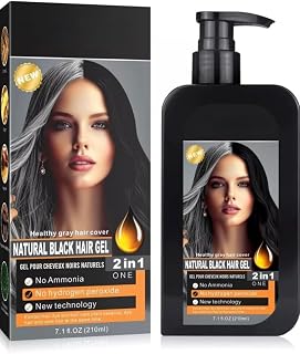 Natural Herbal Black Hair Dye Shampoo, Complete Gray Coverage, No Ammonia & Peroxide, Single Part Formula with Plant Extracts, Gentle for Women & Men, Black Hair & Beard Dye Shampoo 200ml