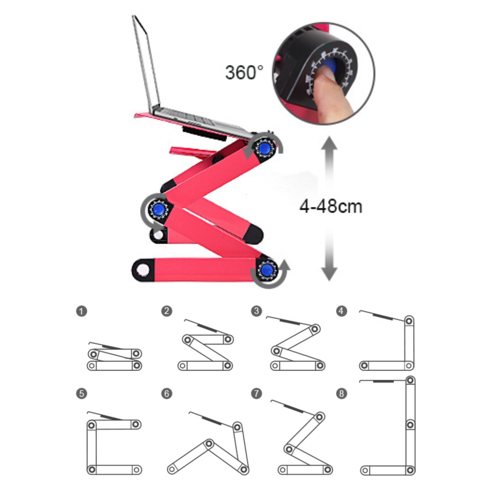 Soporte para Portátil de Aluminio Plegable - Altura Ajustable (4-48cm) con Base de Ventilación y Soporte, Ideal para Ratón para Gaming, Oficina y Viaje