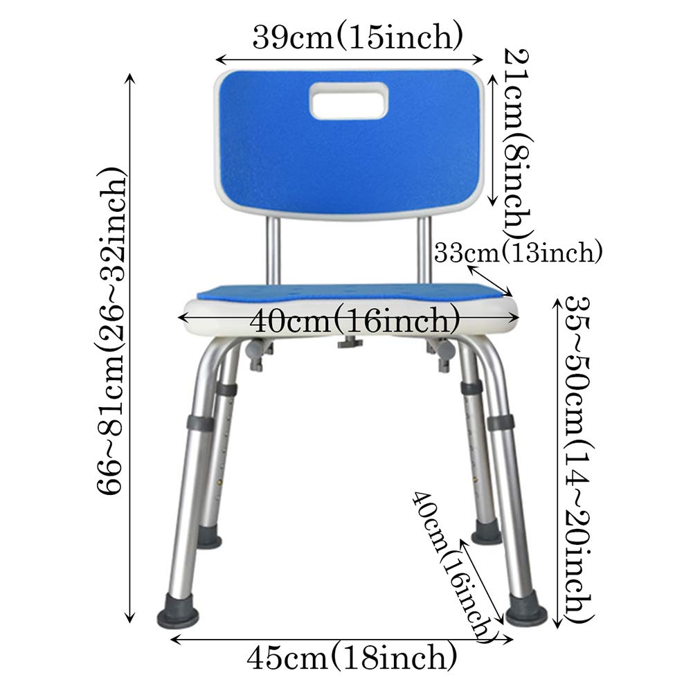Taburete de Ducha Blanco Regulable en Altura con Respaldo,Silla de Ducha Antideslizante Fabricada en Aluminio y Plástico,para Ancianos y Discapacitados