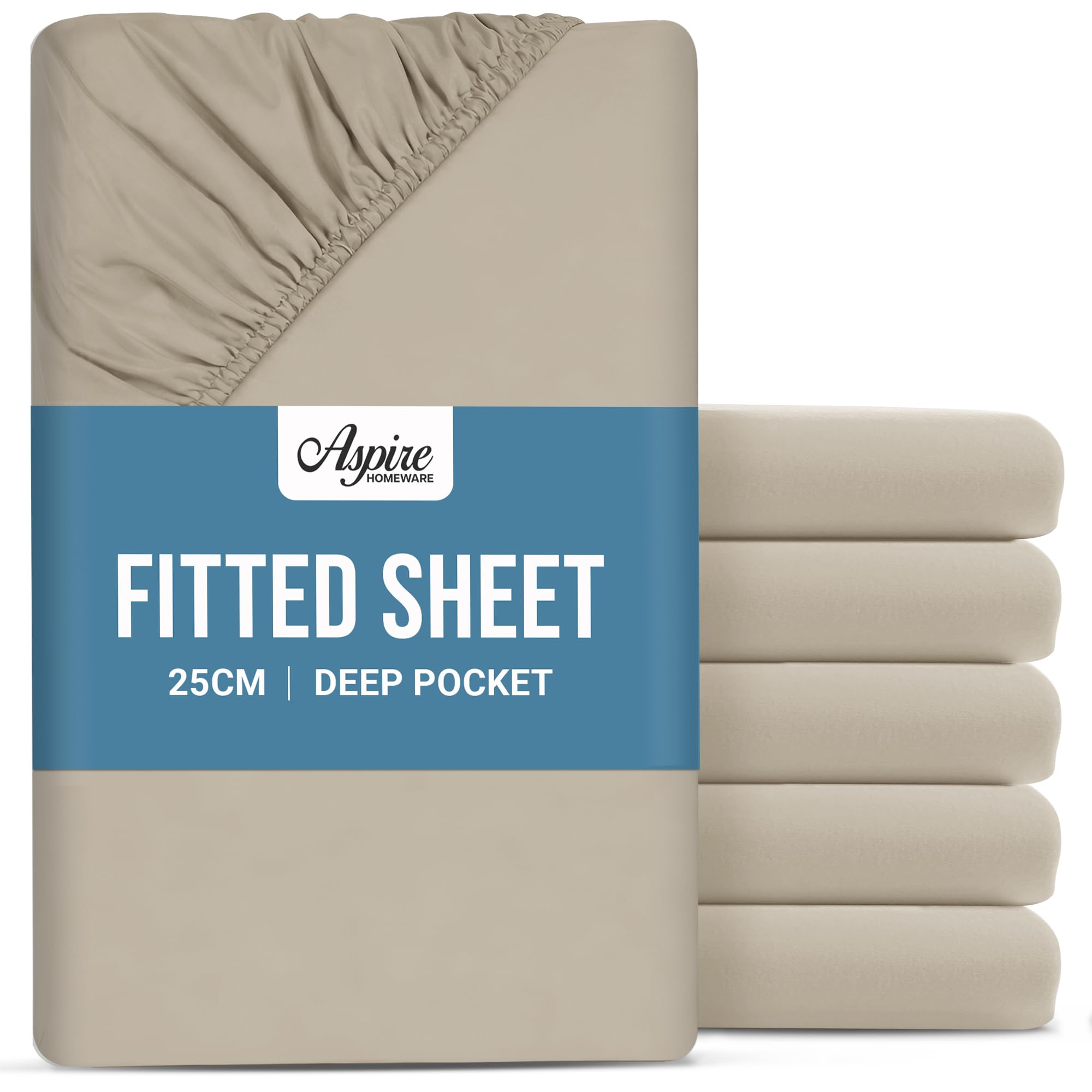 Aspire Homeware Small Double Fitted Sheet - 25cm Deep 6 Pack (Cream)