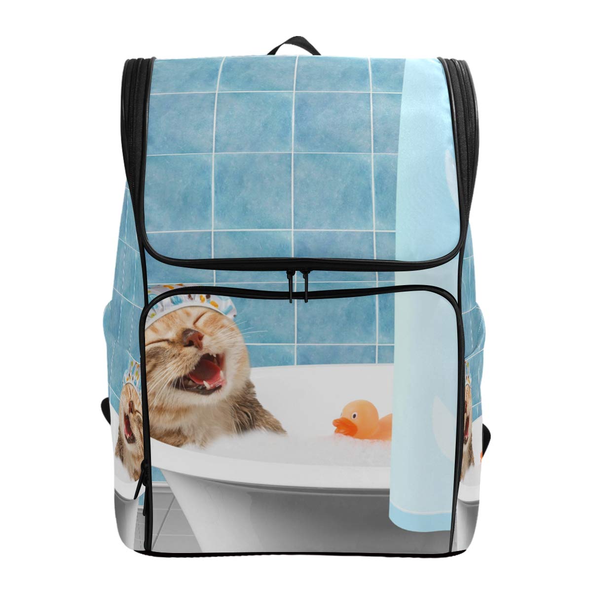Backpack Rucksack Perfect for School Animal Funny Cat Happy Bath Toy Duck Travel Daycare for Teen Boys Girls