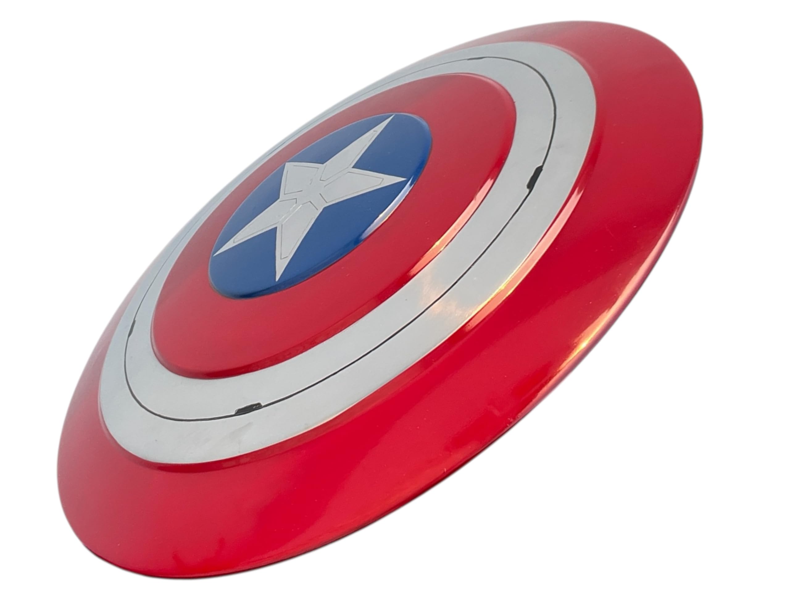 Captain Shield America Rundes Metallschild, Baustahl mit Ledergriff, Cosplay-Rollenspiel-Wanddekoration, Weihnachts- und Erntedankgeschenk