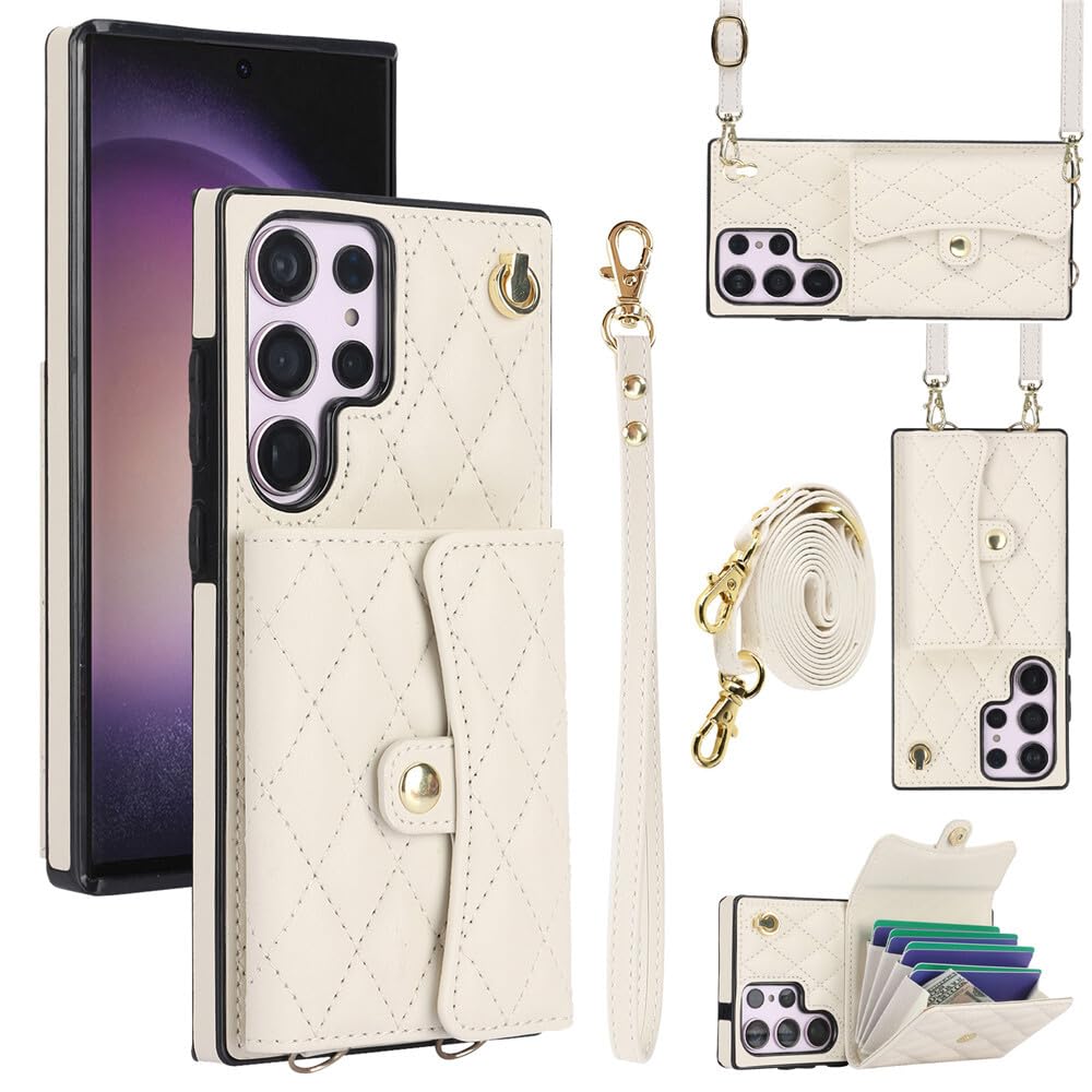 Housse cuir Galaxy S20 beige blanc avec sangle pour simplifier vos sorties